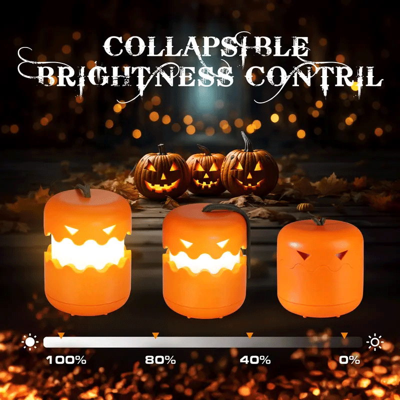 Halloween Pumpkin Lantern, Collapsible Jack O Lantern Pumpkins with Lanyard